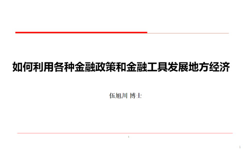 伍旭川：如何利用各种金融政策和金融工具发展地方经济